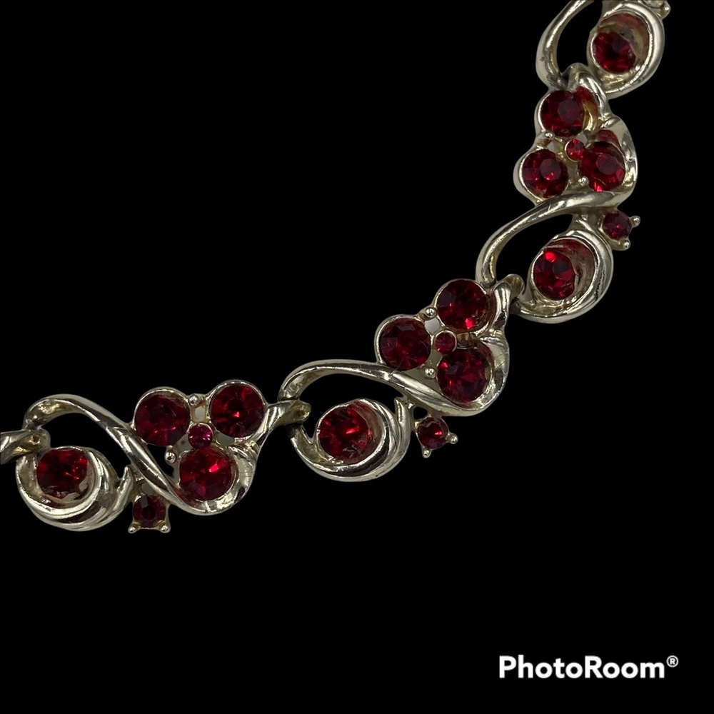 Vintage Kramer Ruby Red Rhinestone Necklace - Picture 4 of 10